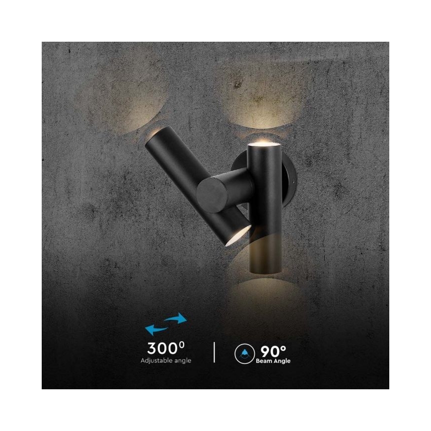 Светодиодный уличный настенный поворотный светильник 2xLED/3W/230V 3000K IP44 черный