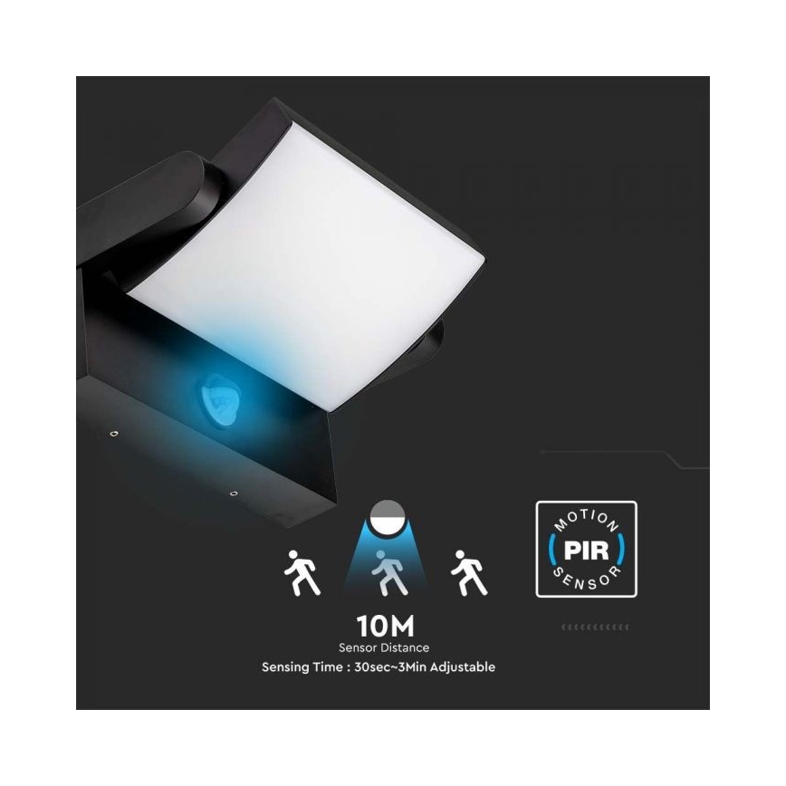 Светодиодный уличный настенный светильник с датчиком LED/17 Вт/230 В 3000K IP65 черный