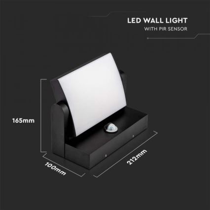 Светодиодный уличный настенный светильник с датчиком LED/17 Вт/230 В 4000K IP65 черный