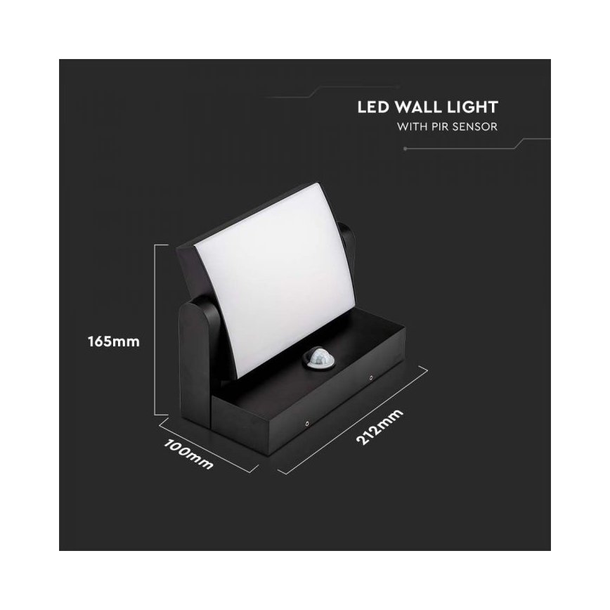 Светодиодный уличный настенный светильник с датчиком LED/17 Вт/230 В 4000K IP65 черный