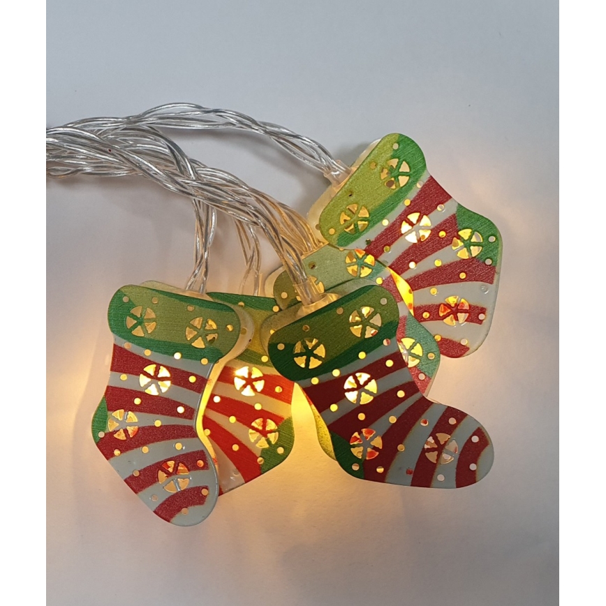 LED вулична гірлянда в панчохах 10xLED/2xAA 1,65 m IP44 тепле біле світло