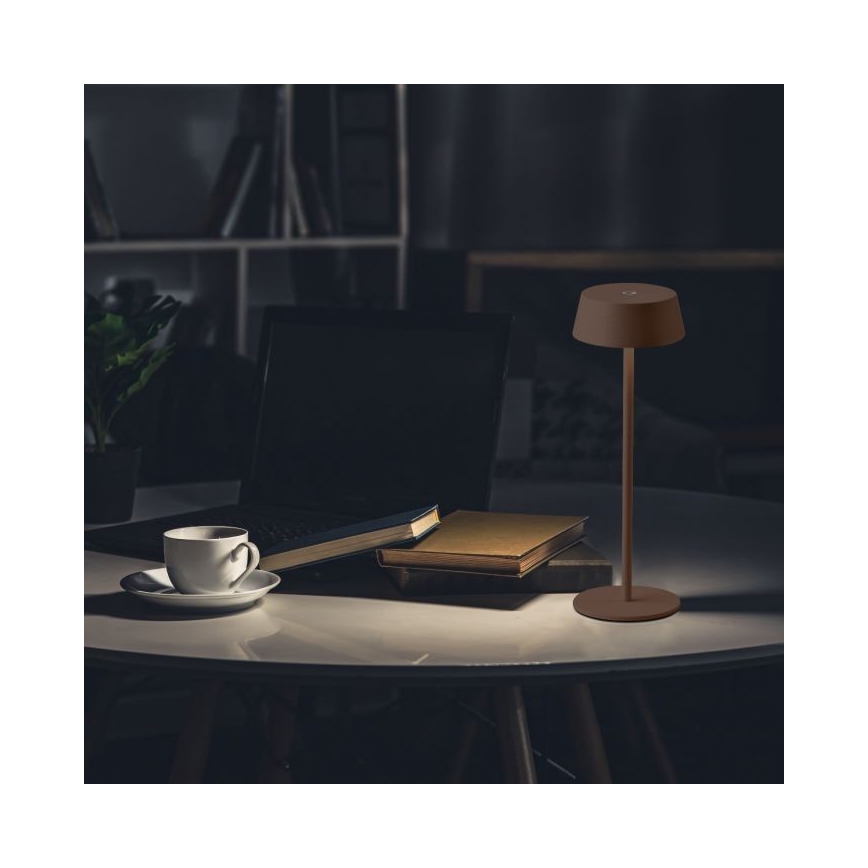 Світлодіодна зовнішня настільна лампа з регулюванням яскравості, сенсорним керуванням, акумуляторна LED/2W/5V 4400 mAh IP54 коричнева