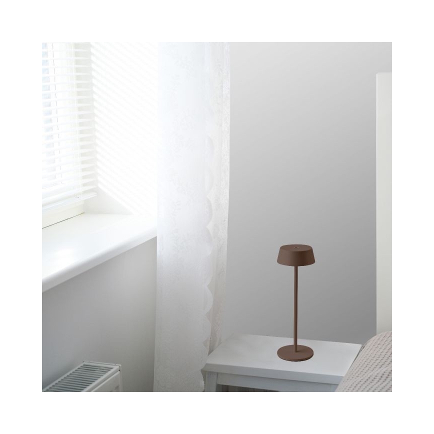 Світлодіодна зовнішня настільна лампа з регулюванням яскравості, сенсорним керуванням, акумуляторна LED/2W/5V 4400 mAh IP54 коричнева