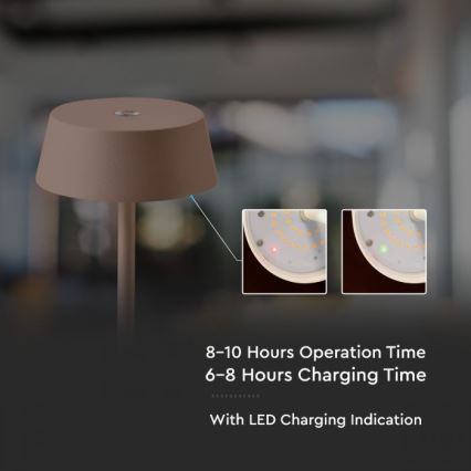 Світлодіодна зовнішня настільна лампа з регулюванням яскравості, сенсорним керуванням, акумуляторна LED/2W/5V 4400 mAh IP54 коричнева