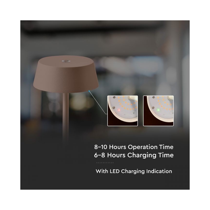 Світлодіодна зовнішня настільна лампа з регулюванням яскравості, сенсорним керуванням, акумуляторна LED/2W/5V 4400 mAh IP54 коричнева