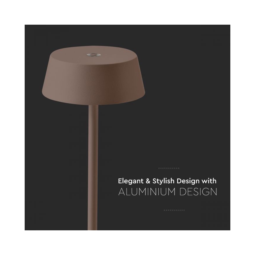 Світлодіодна зовнішня настільна лампа з регулюванням яскравості, сенсорним керуванням, акумуляторна LED/2W/5V 4400 mAh IP54 коричнева