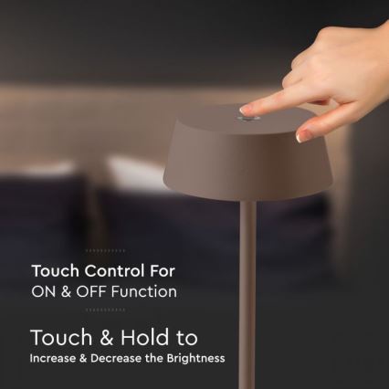 Світлодіодна зовнішня настільна лампа з регулюванням яскравості, сенсорним керуванням, акумуляторна LED/2W/5V 4400 mAh IP54 коричнева