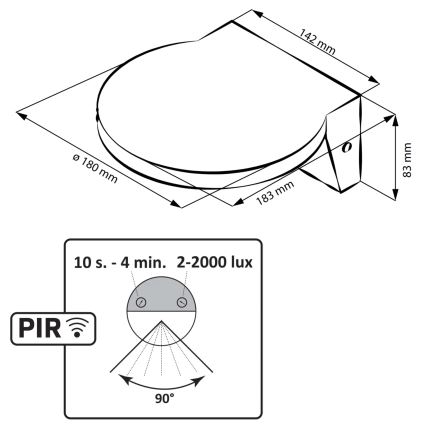 LED Вуличний настінний світильник з датчиком TESA LED/10W/230V IP54 чорний