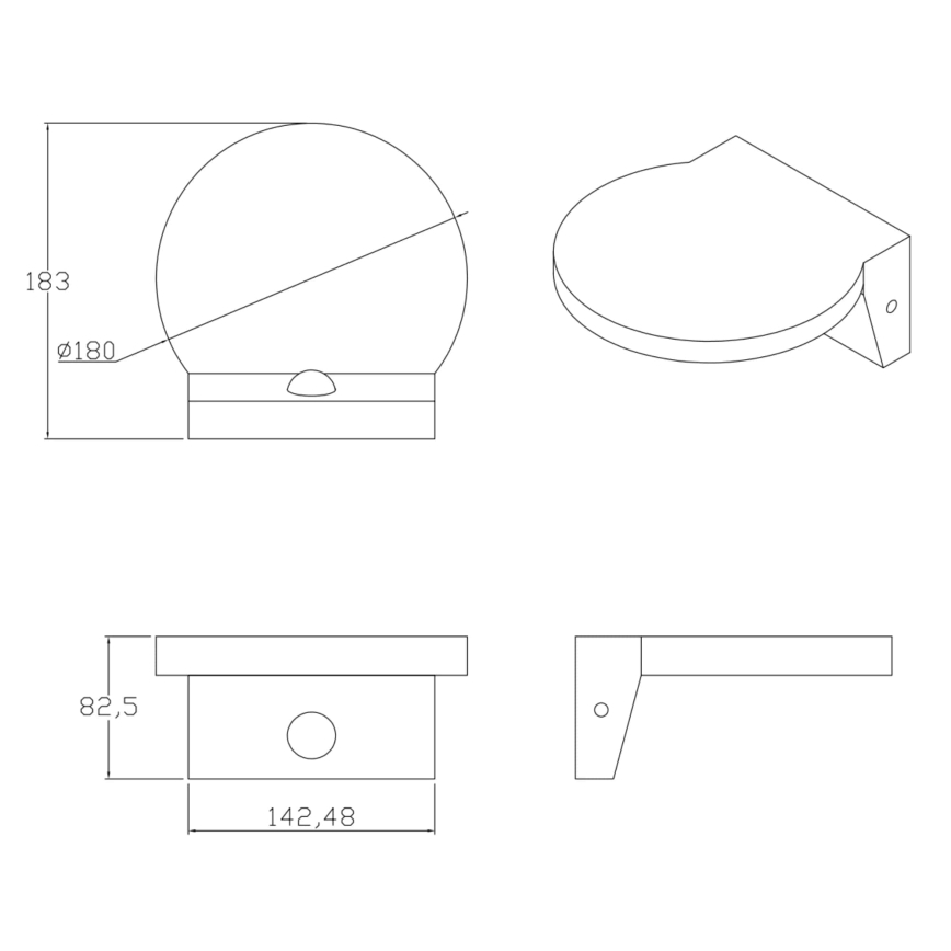 LED Вуличний настінний світильник з датчиком TESA LED/10W/230V IP54 чорний