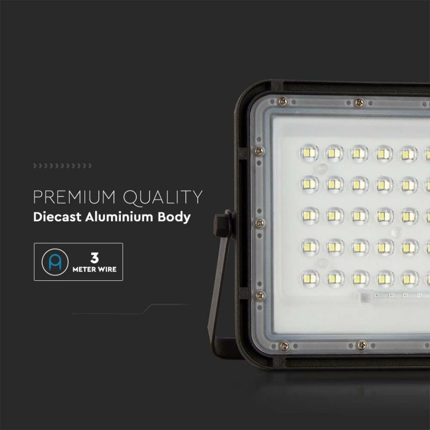 LED Вуличний з регулюванням яскравості прожектор на сонячній батареї LED/10W/3,2V IP65 4000K 6000 mAh чорний + пульт дистанційного керування