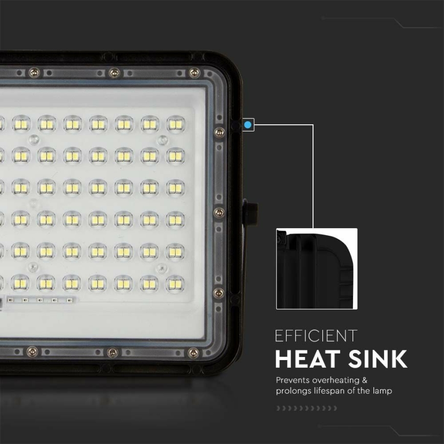 LED Вуличний з регулюванням яскравості прожектор на сонячній батареї LED/15W/3,2V IP65 4000K 12000 mAh чорний + пульт дистанційного керування