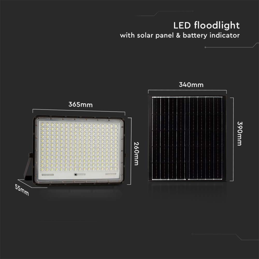 LED Вуличний прожектор на сонячній батареї LED/30W/3,2V 4000K чорний IP65 20000 mAh + пульт дистанційного керування