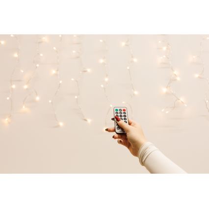 LED Вулична різдвяна гірлянда-штора з регулюванням яскравості CURTAIN 360xLED/8,4W/230V 2x2 м IP44 теплий білий + пульт дистанційного керування
