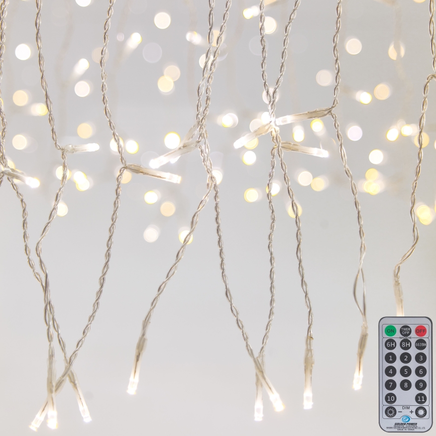 LED Вулична різдвяна гірлянда-штора з регулюванням яскравості CURTAIN 360xLED/8,4W/230V 2x2 м IP44 теплий білий + пульт дистанційного керування
