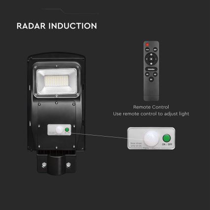 LED Вуличний ліхтар з датчиком руху і освітленості з регулюванням яскравості на сонячній батареї LED/6W/3,2V 6000K IP65 5000 mAh чорний + пульт дистанційного керування