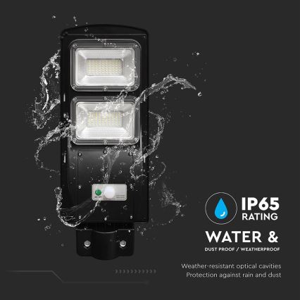 LED Вуличний ліхтар з датчиком руху і освітленості з регулюванням яскравості на сонячній батареї LED/8W/3,2V 6000K IP65 9000 mAh чорний + пульт дистанційного керування