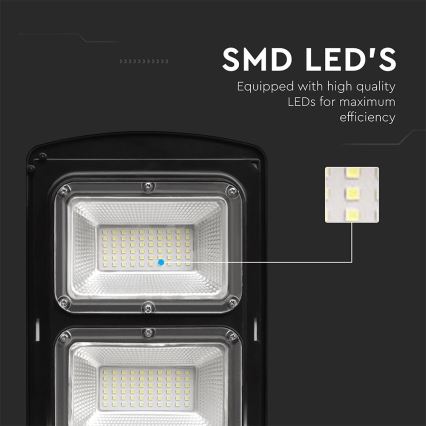 LED Вуличний ліхтар з датчиком руху і освітленості з регулюванням яскравості на сонячній батареї LED/8W/3,2V 6000K IP65 9000 mAh чорний + пульт дистанційного керування