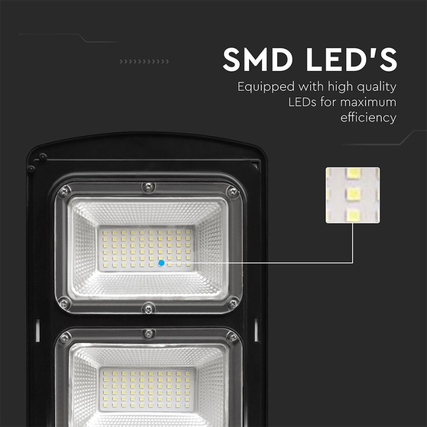 LED Вуличний ліхтар з датчиком руху і освітленості з регулюванням яскравості на сонячній батареї LED/8W/3,2V 6000K IP65 9000 mAh чорний + пульт дистанційного керування