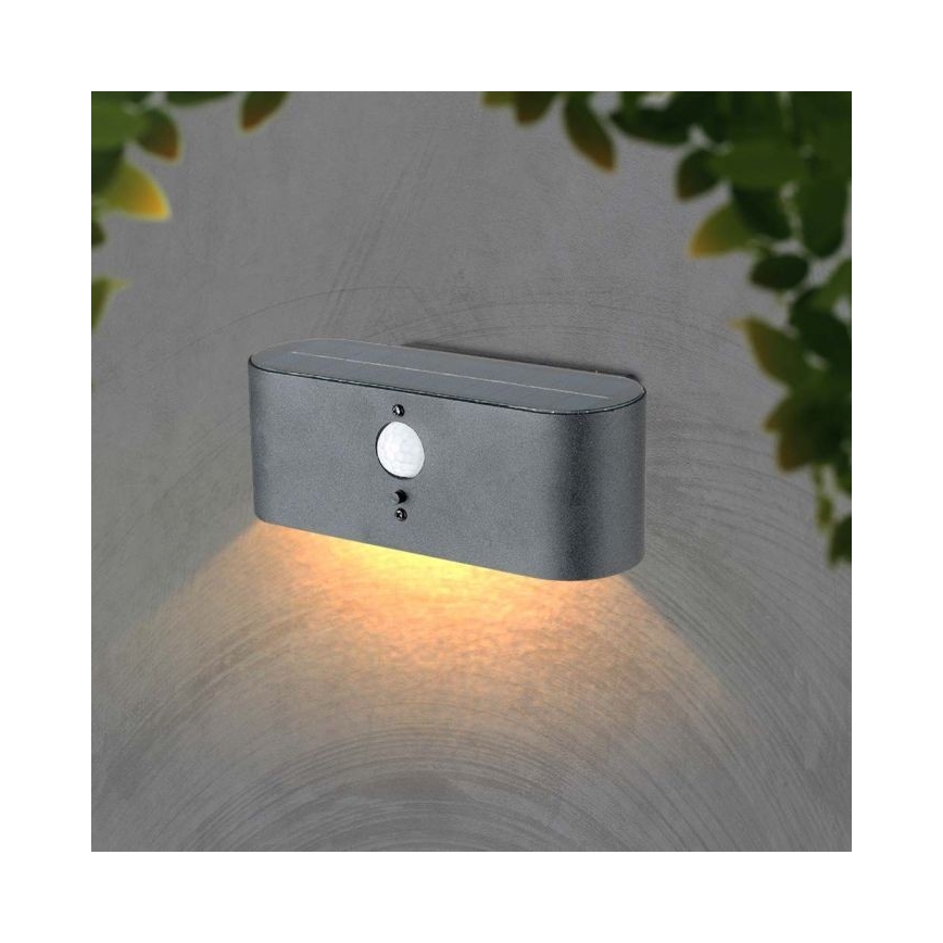 LED Вуличний настінний світильник на сонячній батареї з датчиком LED/2,5W/3,7V 3000K IP54