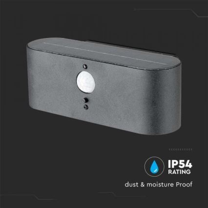LED Вуличний настінний світильник на сонячній батареї з датчиком LED/2,5W/3,7V 3000K IP54