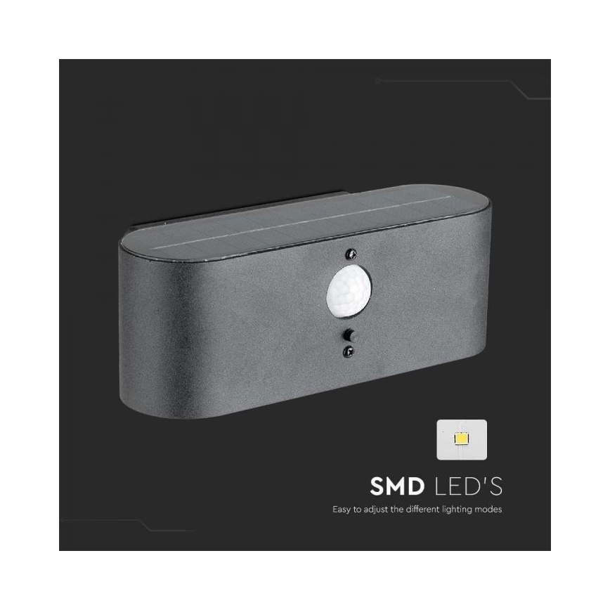 LED Вуличний настінний світильник на сонячній батареї з датчиком LED/2,5W/3,7V 3000K IP54