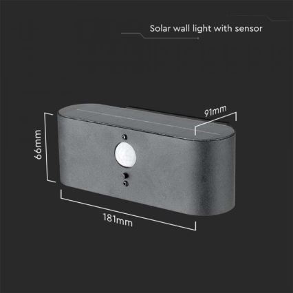 LED Вуличний настінний світильник на сонячній батареї з датчиком LED/2,5W/3,7V 3000K IP54