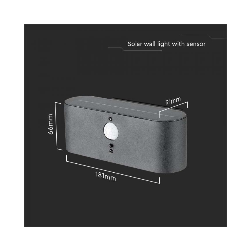 LED Вуличний настінний світильник на сонячній батареї з датчиком LED/2,5W/3,7V 3000K IP54