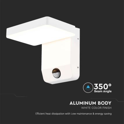 LED Вуличний настінний гнучкий світильник з датчиком LED/17W/230V IP65 3000K білий