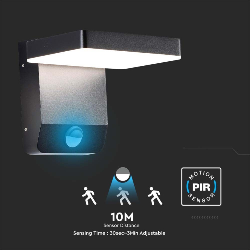 LED Вуличний настінний гнучкий світильник з датчиком LED/17W/230V IP65 3000K чорний