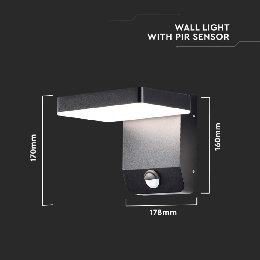 LED Вуличний настінний гнучкий світильник з датчиком LED/17W/230V IP65 3000K чорний