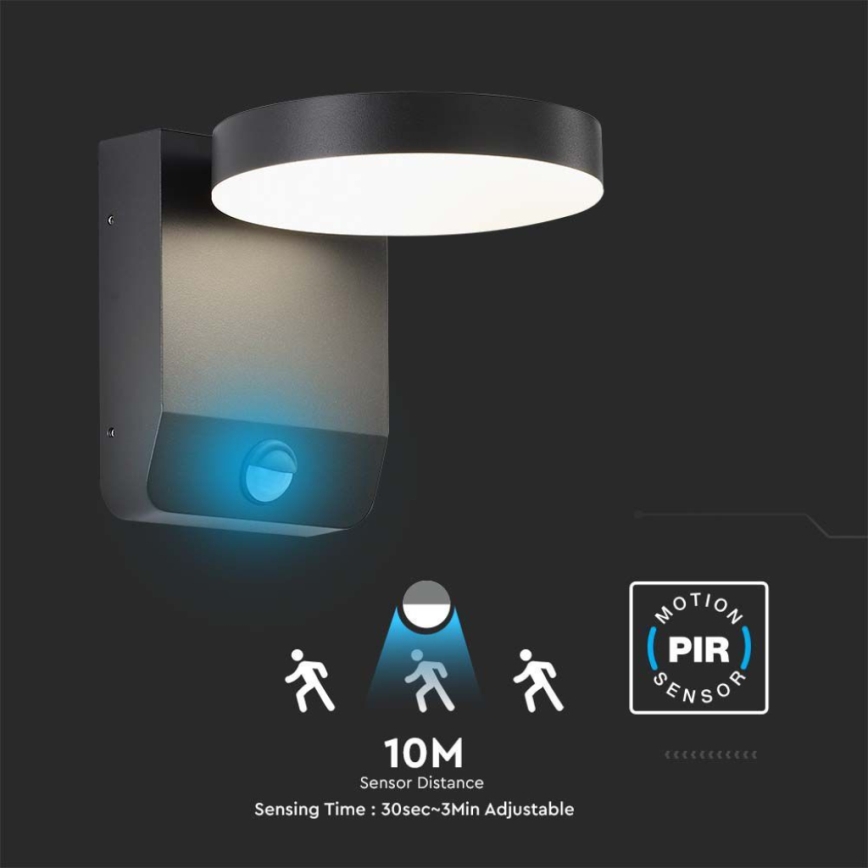 LED Вуличний настінний гнучкий світильник з датчиком LED/17W/230V IP65 3000K чорний