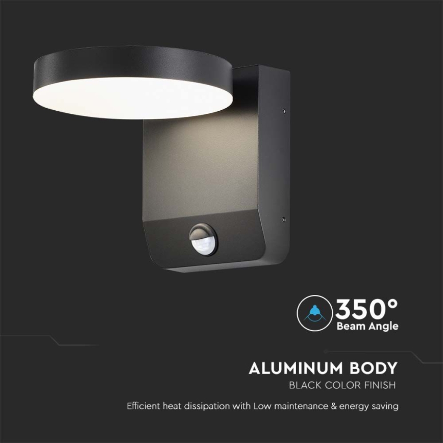 LED Вуличний настінний гнучкий світильник з датчиком LED/17W/230V IP65 3000K чорний