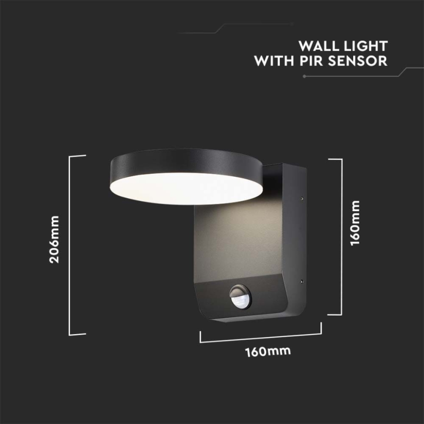 LED Вуличний настінний гнучкий світильник з датчиком LED/17W/230V IP65 3000K чорний