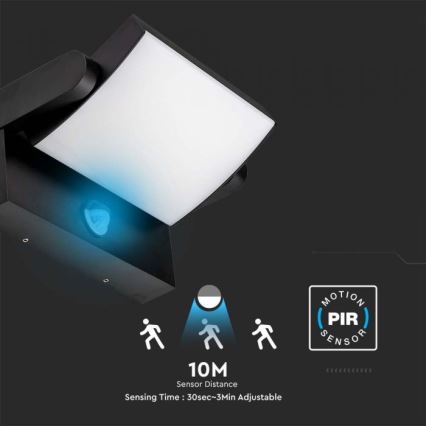 LED Вуличний настінний світильник з датчиком LED/17W/230V 3000K IP65 чорний