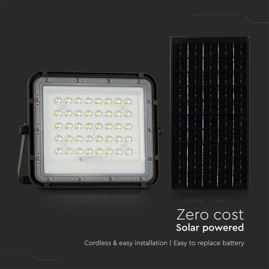 LED Вуличний з регулюванням яскравості прожектор на сонячній батареї LED/10W/3,2V IP65 4000K 6000 mAh чорний + пульт дистанційного керування