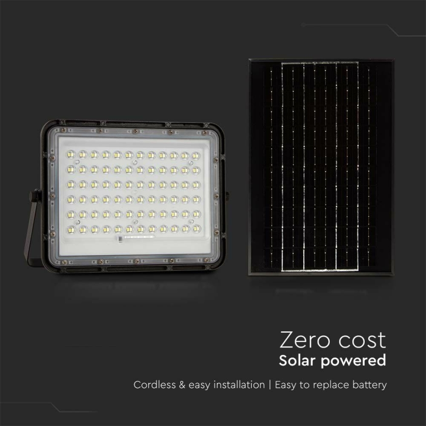 LED Вуличний з регулюванням яскравості прожектор на сонячній батареї LED/15W/3,2V IP65 4000K 12000 mAh чорний + пульт дистанційного керування