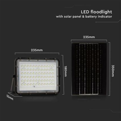 LED Вуличний з регулюванням яскравості прожектор на сонячній батареї LED/15W/3,2V IP65 4000K 12000 mAh чорний + пульт дистанційного керування