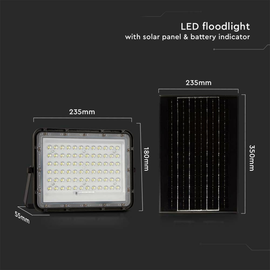 LED Вуличний з регулюванням яскравості прожектор на сонячній батареї LED/15W/3,2V IP65 4000K 12000 mAh чорний + пульт дистанційного керування