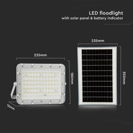 LED Вуличний з регулюванням яскравості прожектор на сонячній батареї LED/15W/3,2V IP65 6400K 12000 mAh білий + пульт дистанційного керування