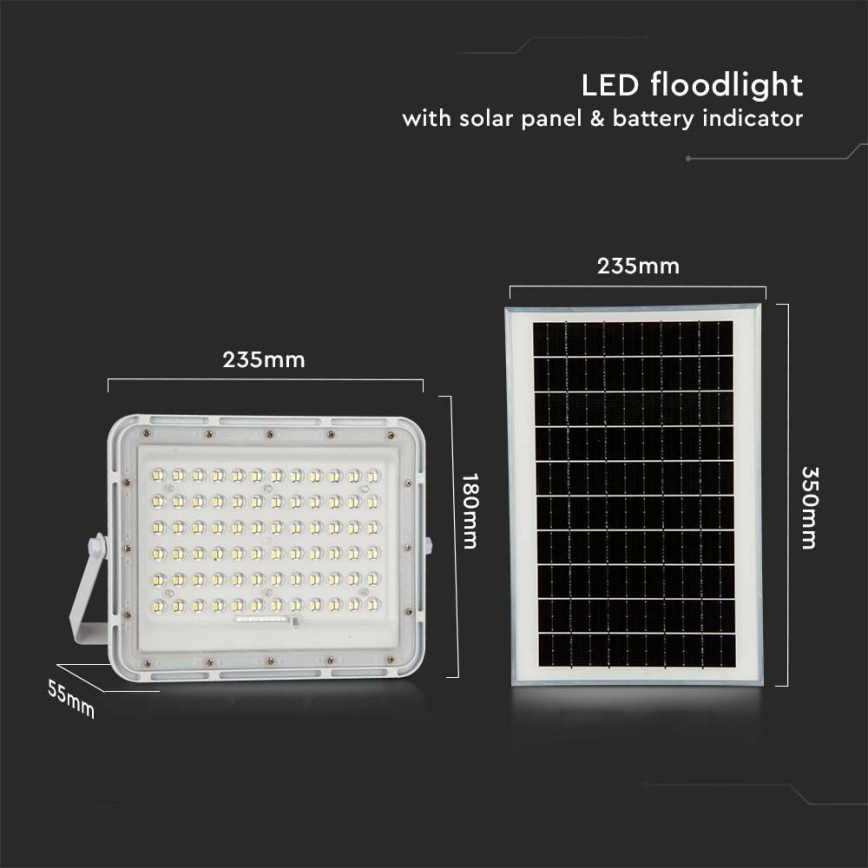 LED Вуличний з регулюванням яскравості прожектор на сонячній батареї LED/15W/3,2V IP65 6400K 12000 mAh білий + пульт дистанційного керування