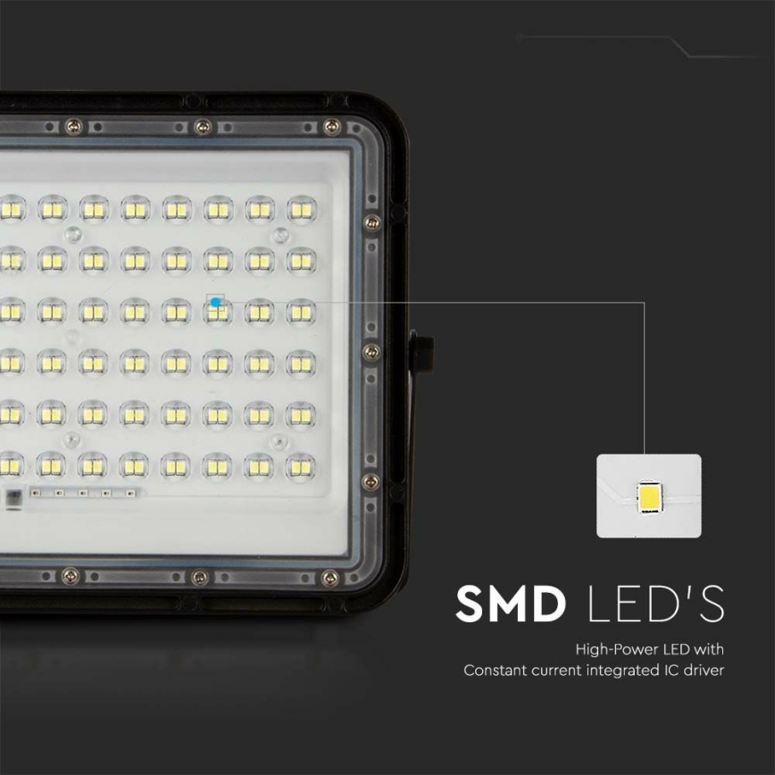 LED Вуличний з регулюванням яскравості прожектор на сонячній батареї LED/15W/3,2V IP65 6400K 12000 mAh чорний + пульт дистанційного керування