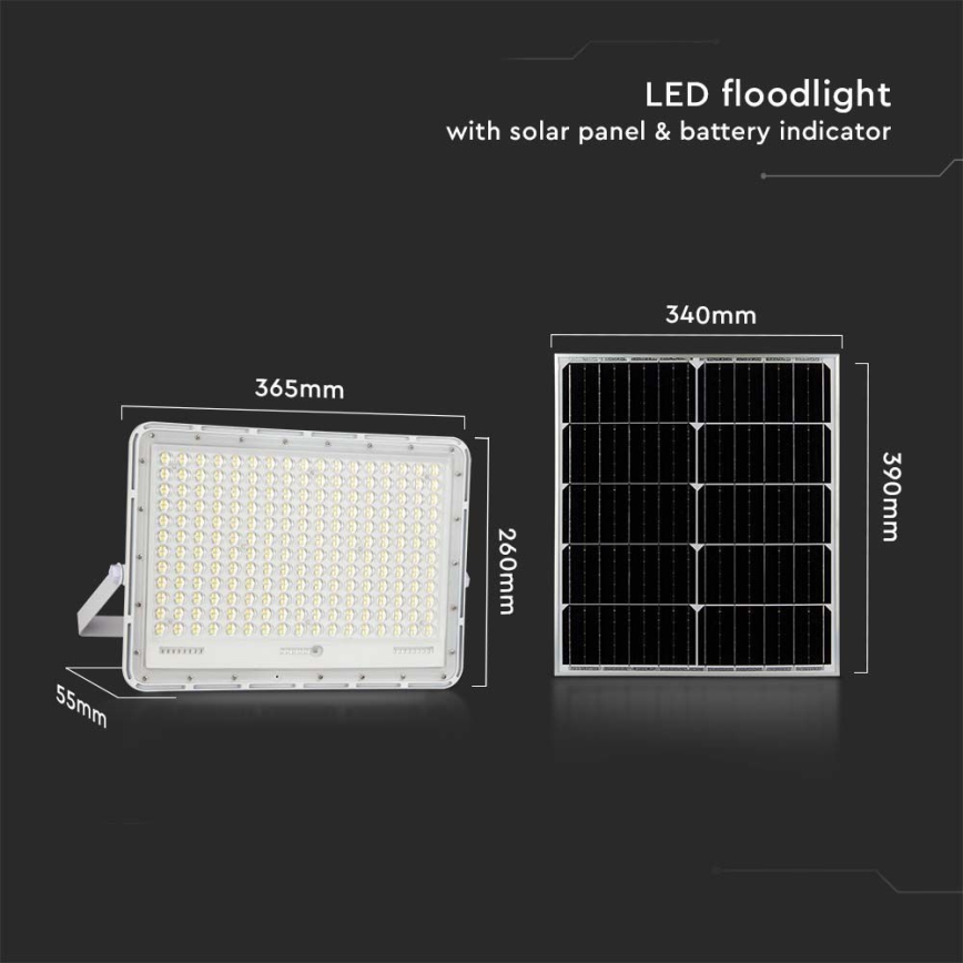 LED Вуличний прожектор на сонячній батареї LED/30W/3,2V 4000K білий IP65 + пульт дистанційного керування