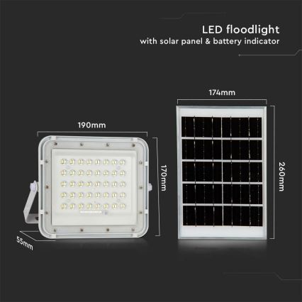 LED Вуличний з регулюванням яскравості прожектор на сонячній батареї LED/6W/3,2V IP65 6400K 5000 mAh білий + пульт дистанційного керування