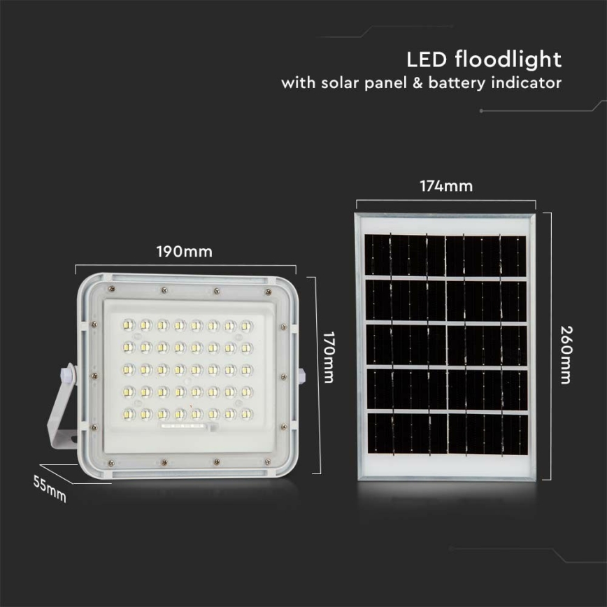LED Вуличний з регулюванням яскравості прожектор на сонячній батареї LED/6W/3,2V IP65 6400K 5000 mAh білий + пульт дистанційного керування