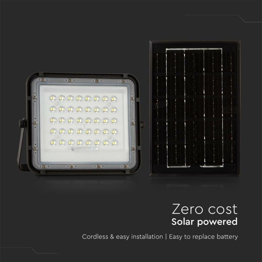 LED Вуличний з регулюванням яскравості прожектор на сонячній батареї LED/6W/3,2V IP65 6400K 5000 mAh чорний + пульт дистанційного керування