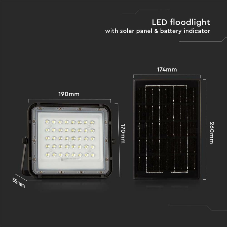LED Вуличний з регулюванням яскравості прожектор на сонячній батареї LED/6W/3,2V IP65 6400K 5000 mAh чорний + пульт дистанційного керування