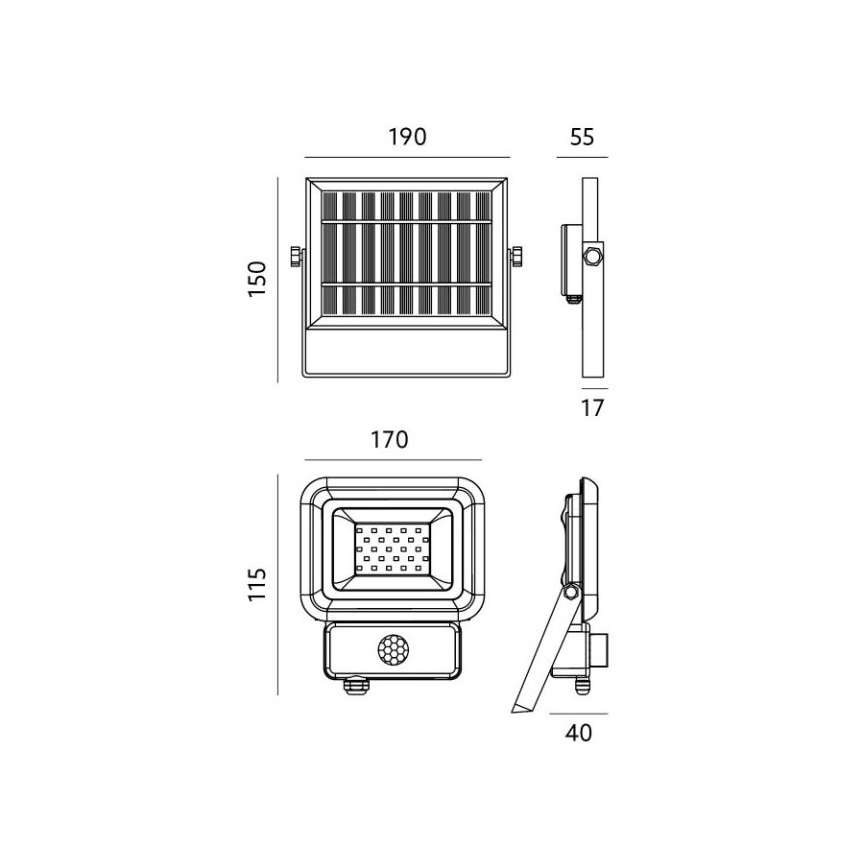 LED Вуличний прожектор на сонячній батареї з датчиком LED/10W/3,7V 6500K IP65