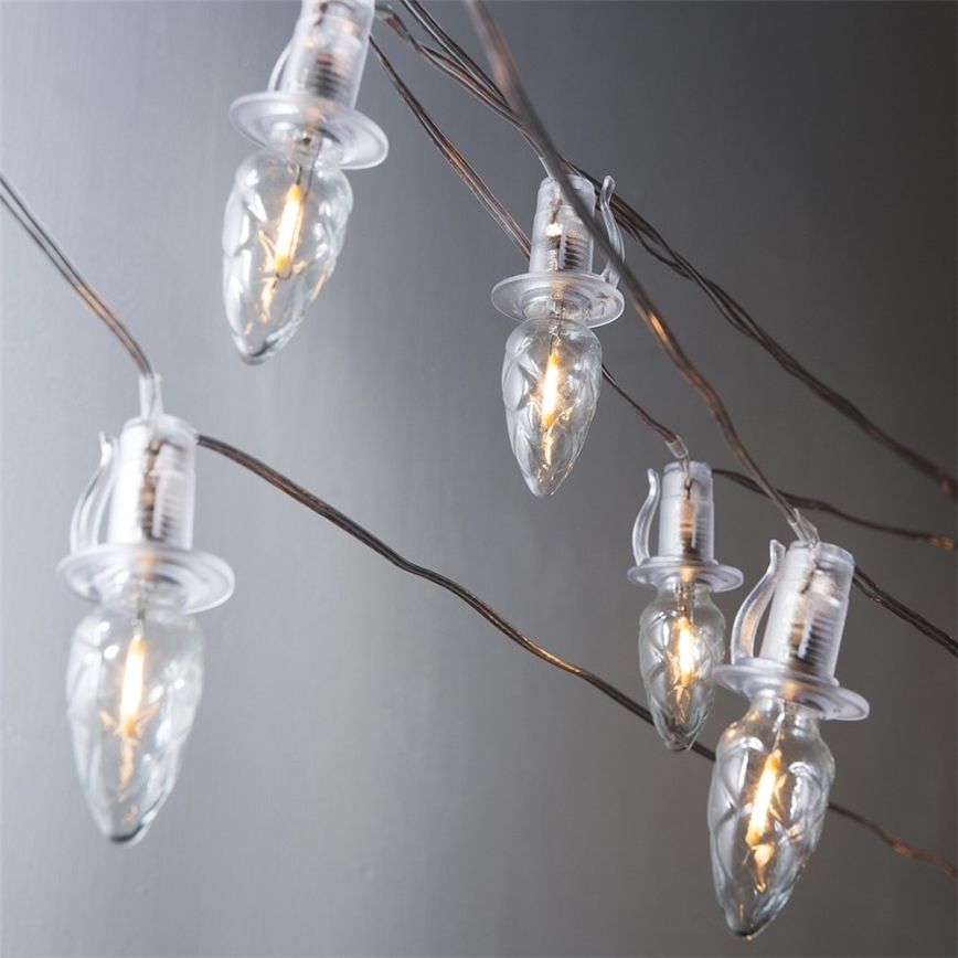 Світлодіодний зовнішній різдвяний гірлянд CONE FILAMENT 20xE10 19м прозорий/теплий білий IP44, Виготовлено в Чехії