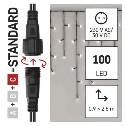 Світлодіодний зовнішній різдвяний гірлянд 100xLED/2,5x0,9м IP44 холодний білий