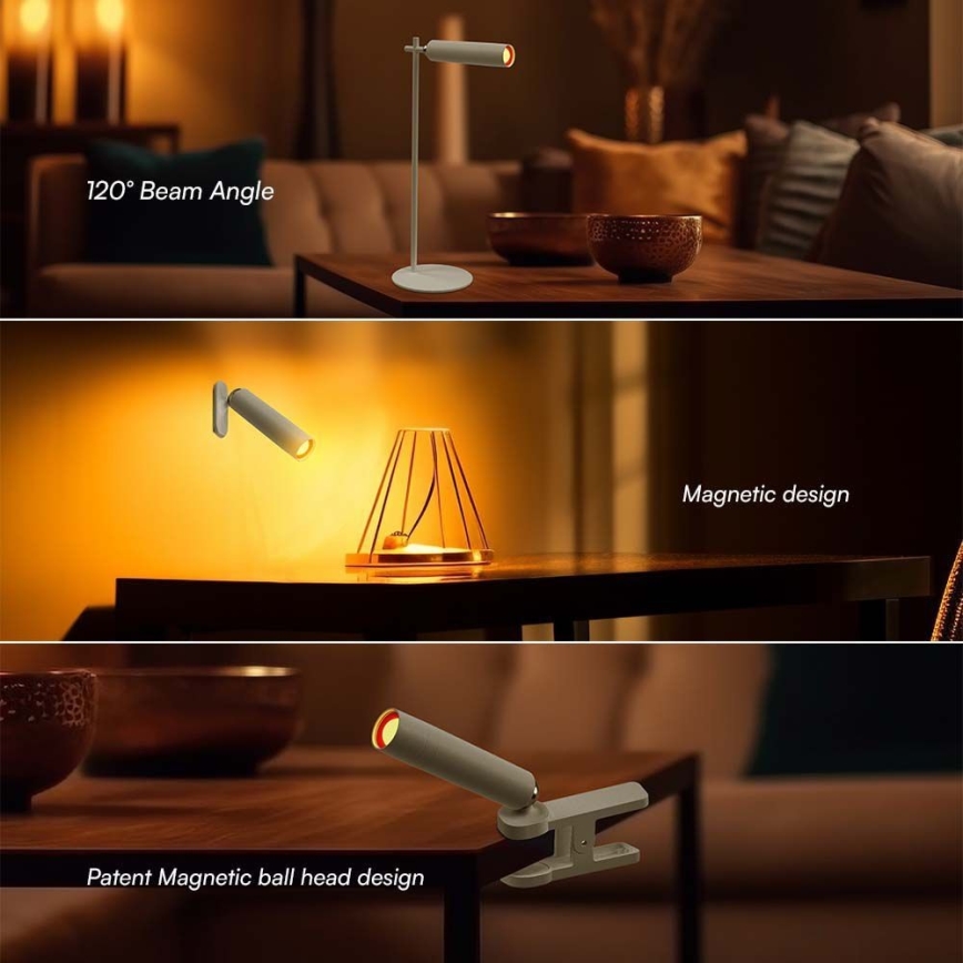 LED з регулюванням яскравості магнітна акумуляторна настільна лампа 3в1 LED/3W/5V 4000K 1500 mAh білий